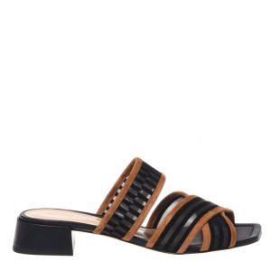 Baldinini klapki z czarnej siateczki i brązowego zamszu